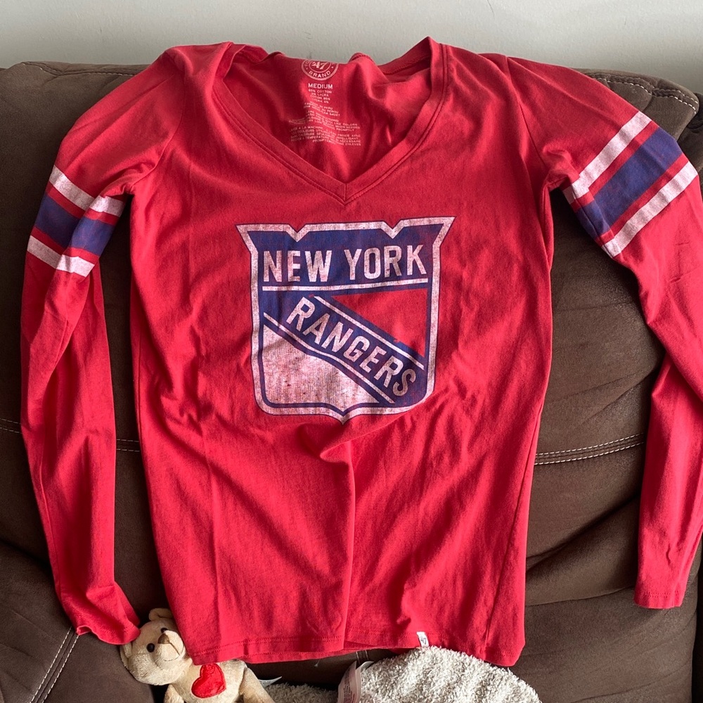 47 Brand Red Cotton Blend long sleeve NY Ranger Shirt woman’s medium